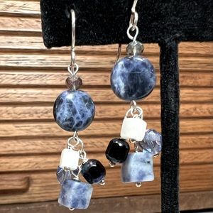 Sterling silver, Sodalite gemstone & Czech bead earrings